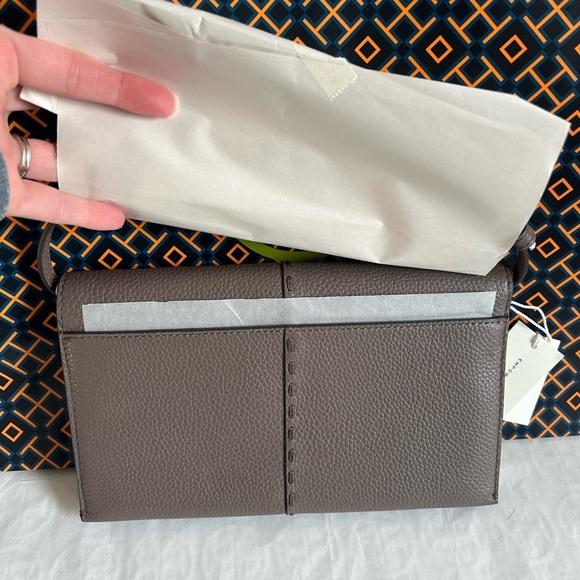 Tory Burch McGraw Wallet Crossbody Bag Silver Maple Gold Taupe Grey Gray - Picture 14 of 16